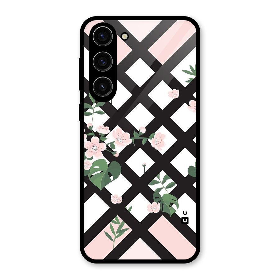 Check Floral Stripes Glass Back Case for Galaxy S23 Plus