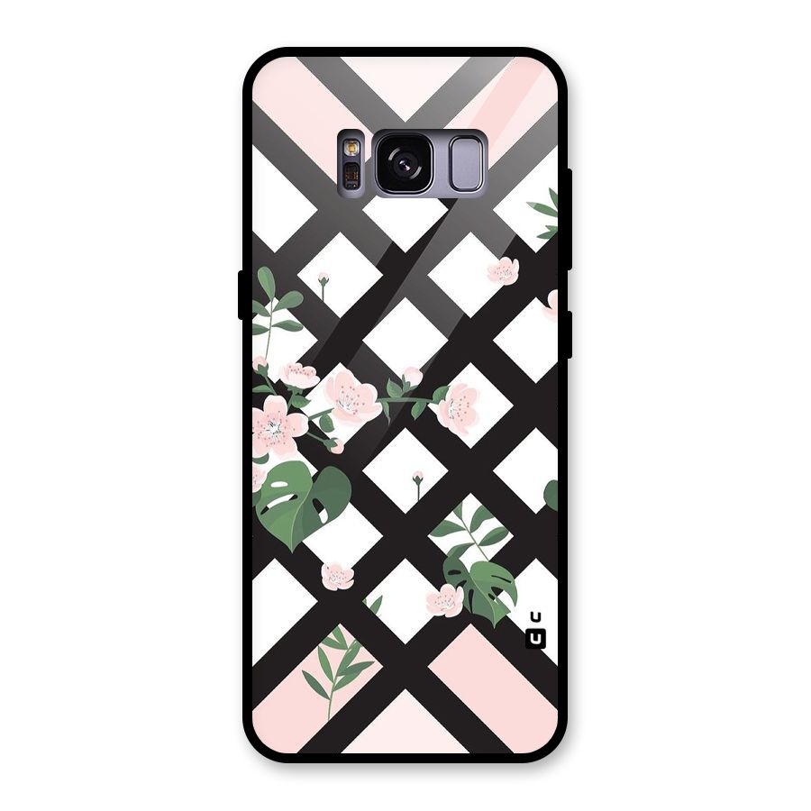 Check Floral Stripes Glass Back Case for Galaxy S8