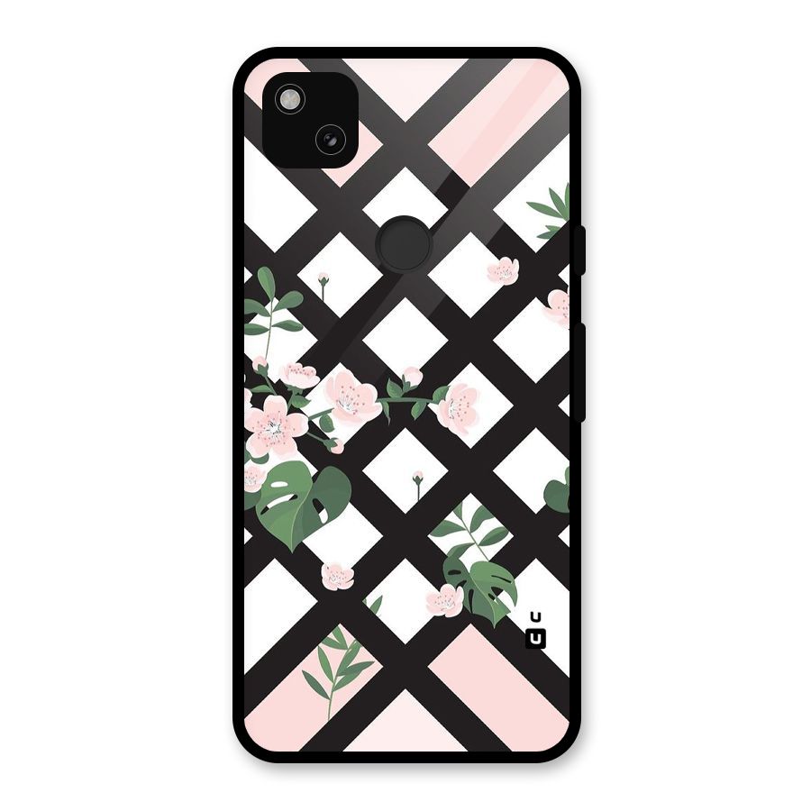Check Floral Stripes Glass Back Case for Google Pixel 4a