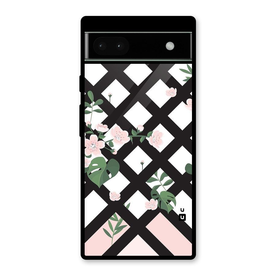 Check Floral Stripes Glass Back Case for Google Pixel 6a
