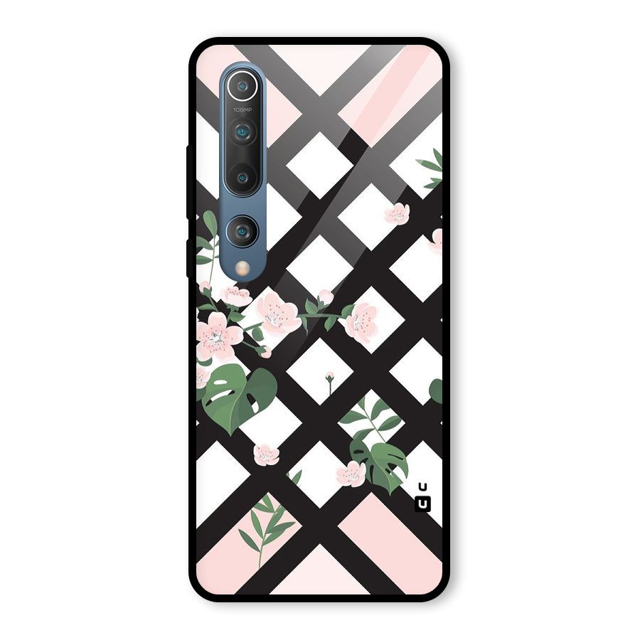 Check Floral Stripes Glass Back Case for Mi 10