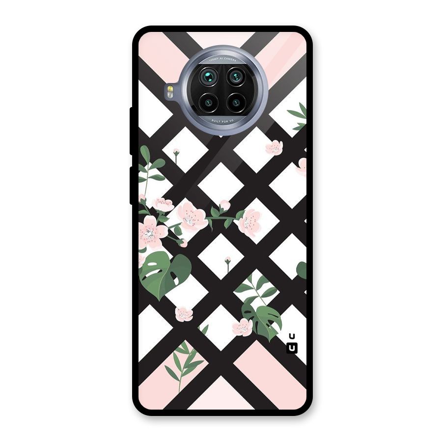 Check Floral Stripes Glass Back Case for Mi 10i