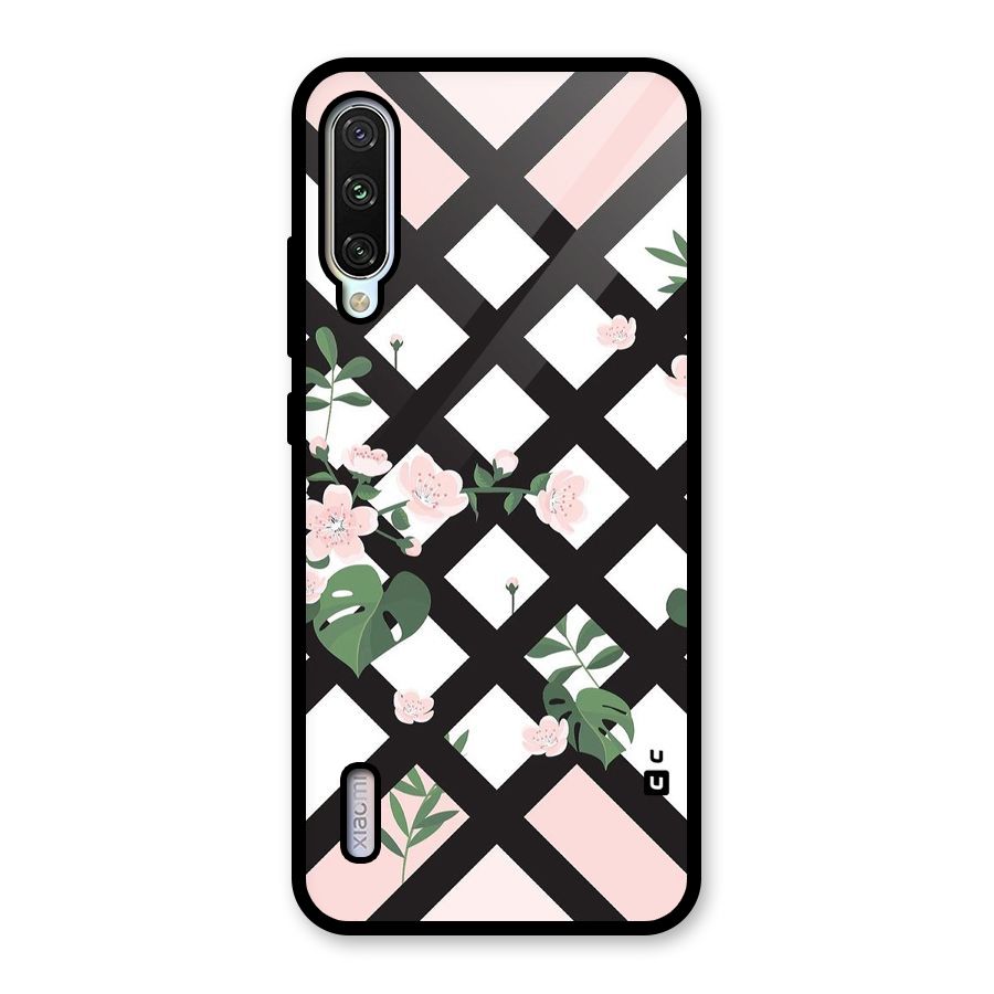 Check Floral Stripes Glass Back Case for Mi A3