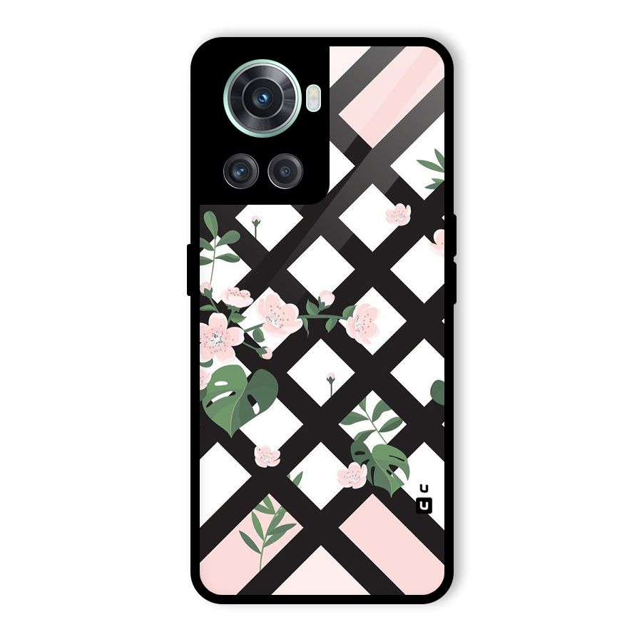 Check Floral Stripes Glass Back Case for OnePlus 10R