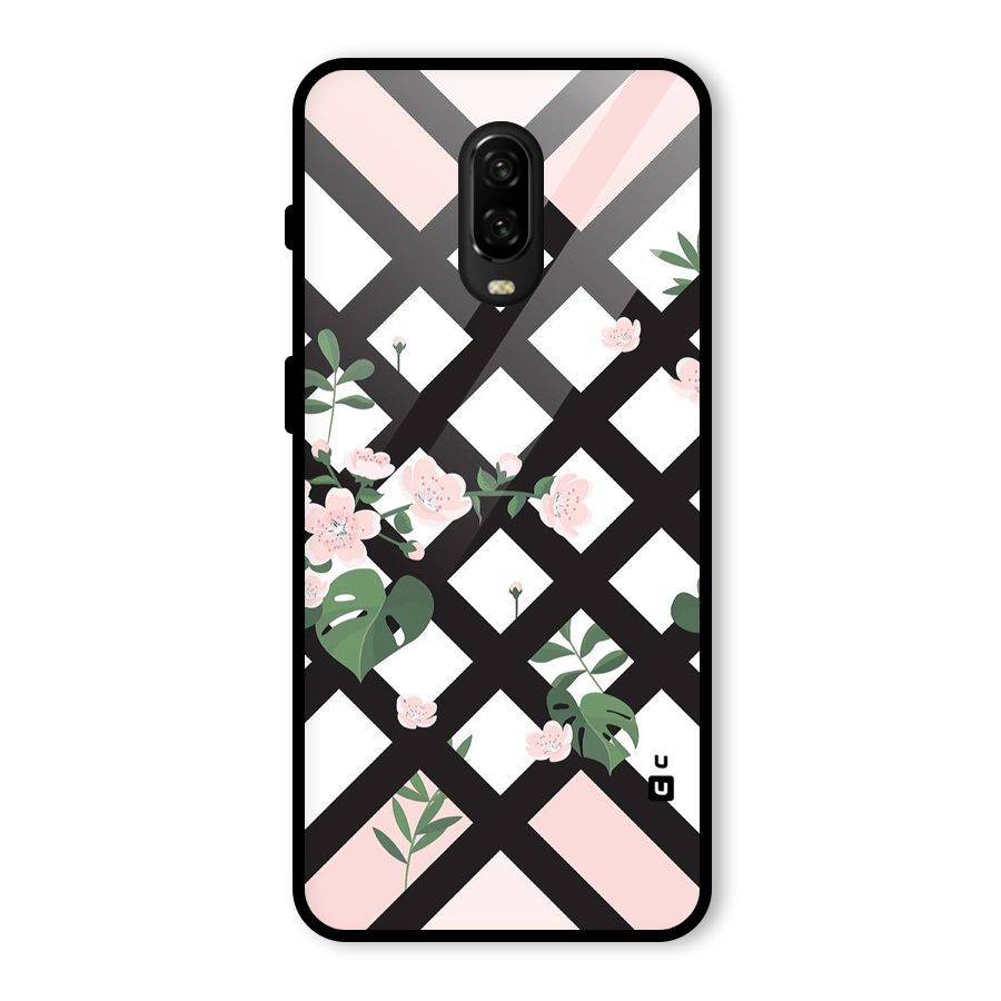 Check Floral Stripes Glass Back Case for OnePlus 6T
