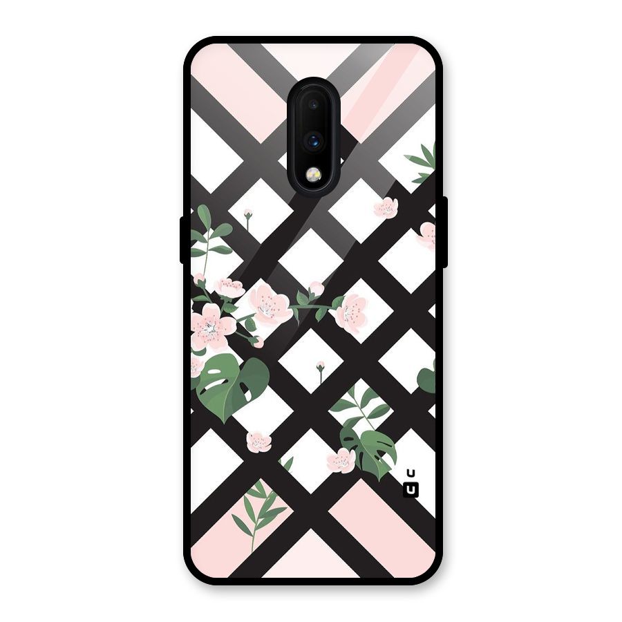 Check Floral Stripes Glass Back Case for OnePlus 7