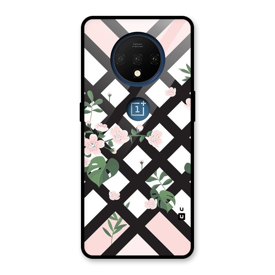 Check Floral Stripes Glass Back Case for OnePlus 7T