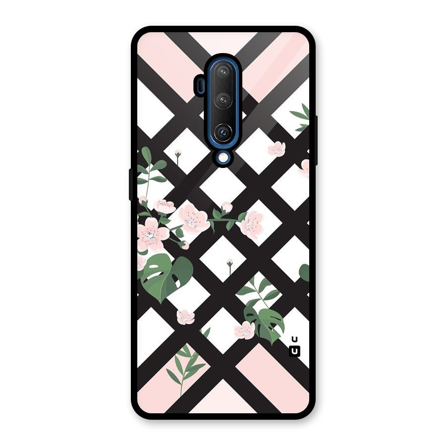 Check Floral Stripes Glass Back Case for OnePlus 7T Pro