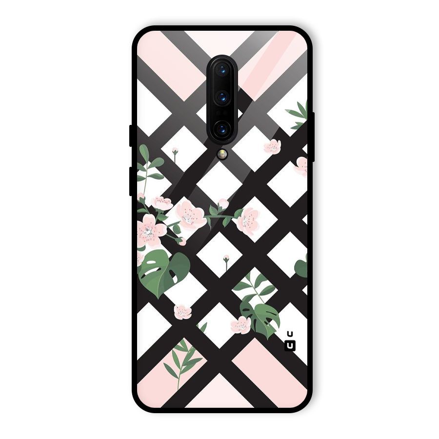 Check Floral Stripes Glass Back Case for OnePlus 7 Pro