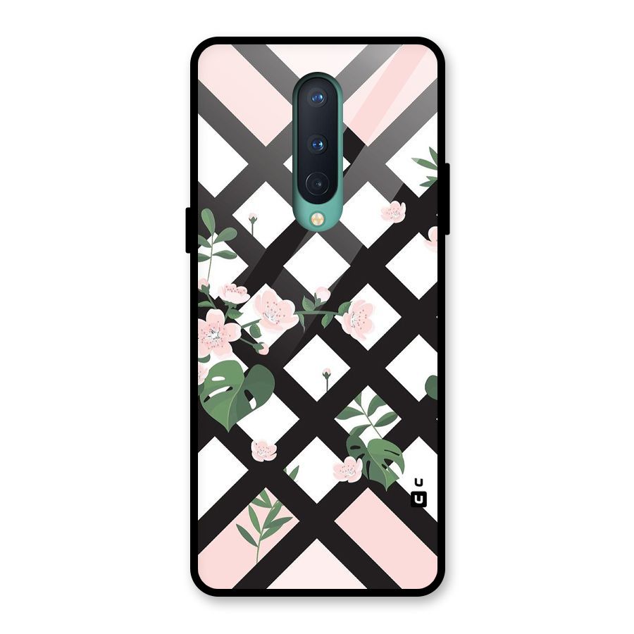 Check Floral Stripes Glass Back Case for OnePlus 8