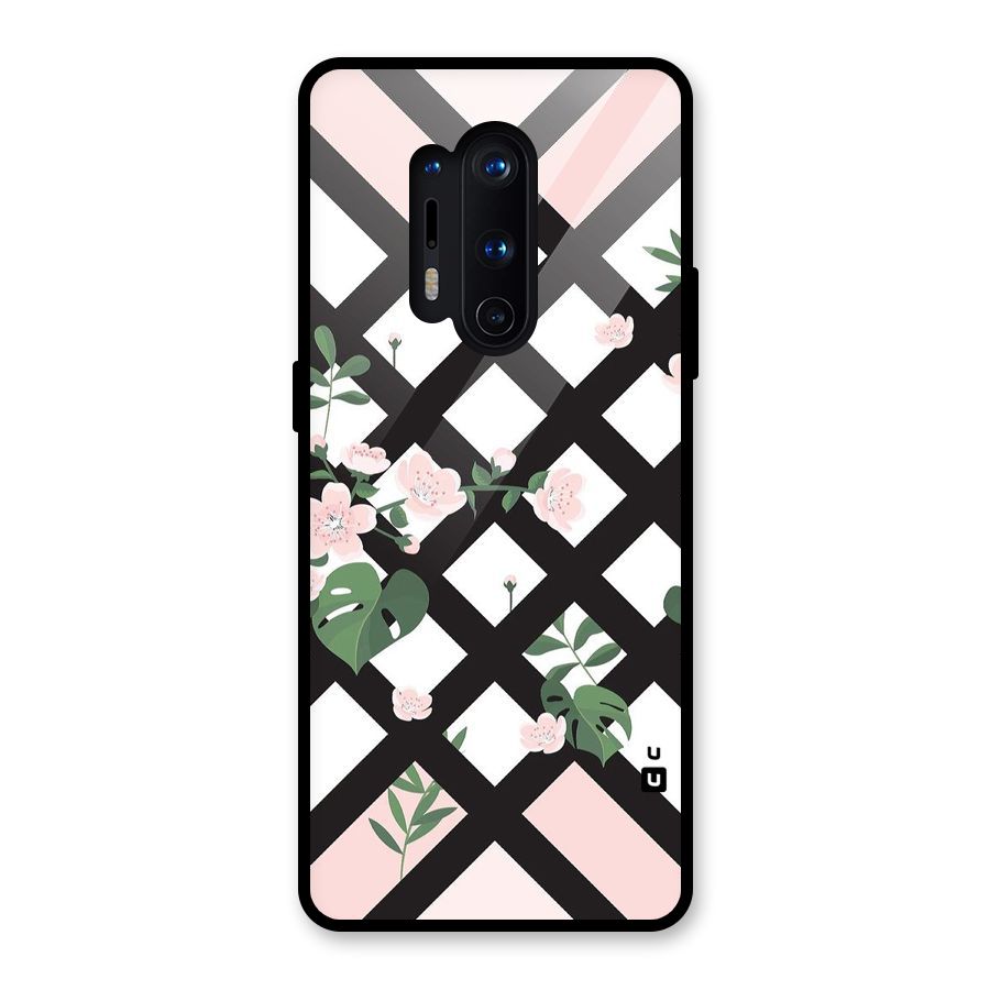 Check Floral Stripes Glass Back Case for OnePlus 8 Pro