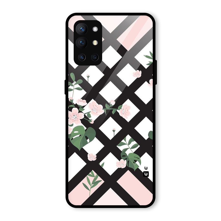Check Floral Stripes Glass Back Case for OnePlus 9R