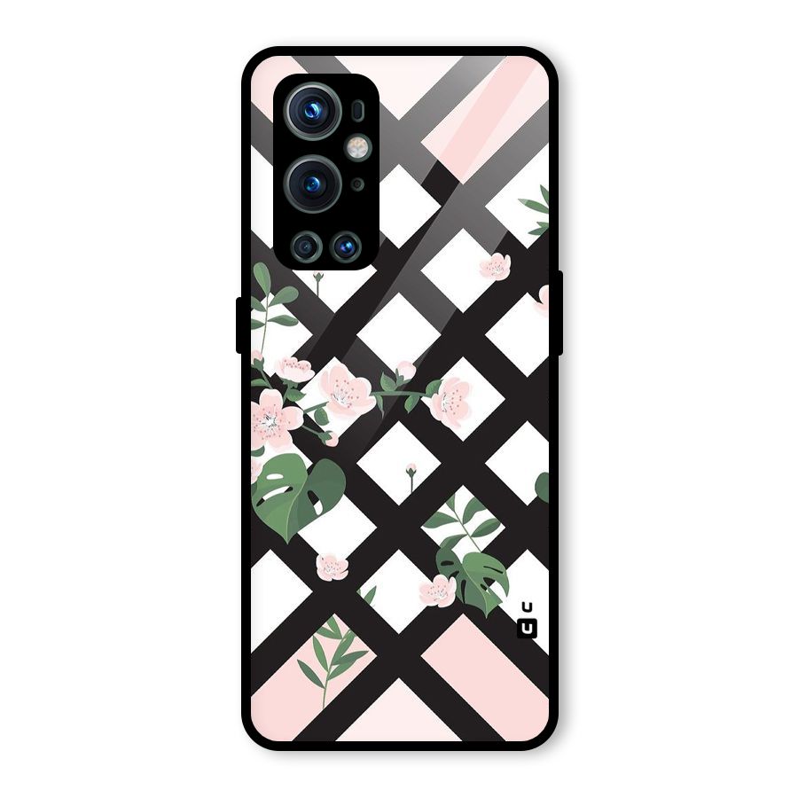 Check Floral Stripes Glass Back Case for OnePlus 9 Pro