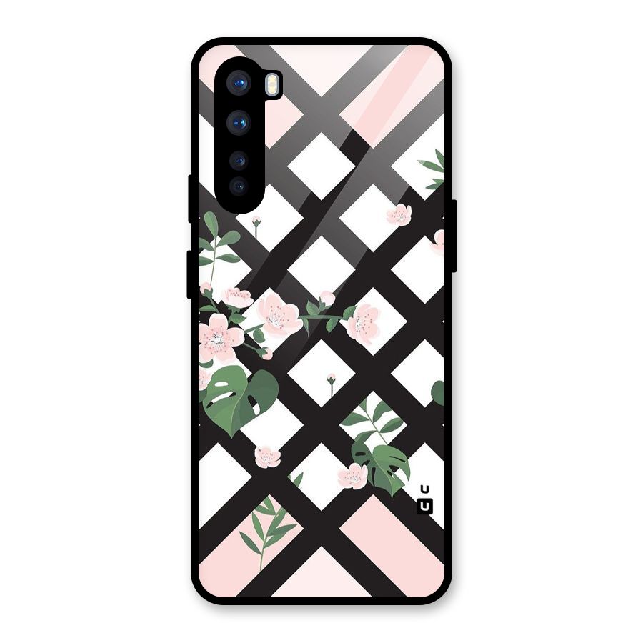 Check Floral Stripes Glass Back Case for OnePlus Nord