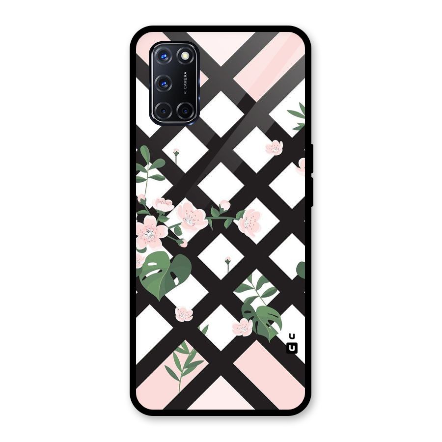 Check Floral Stripes Glass Back Case for Oppo A52