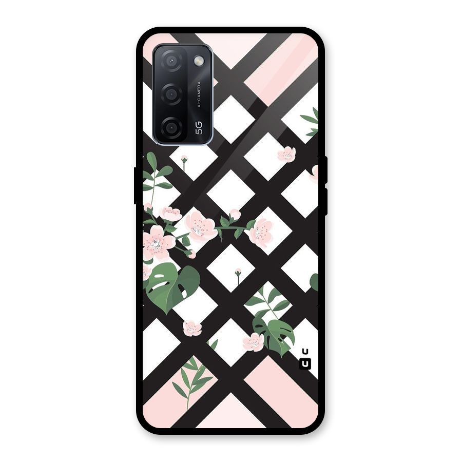 Check Floral Stripes Glass Back Case for Oppo A53s 5G