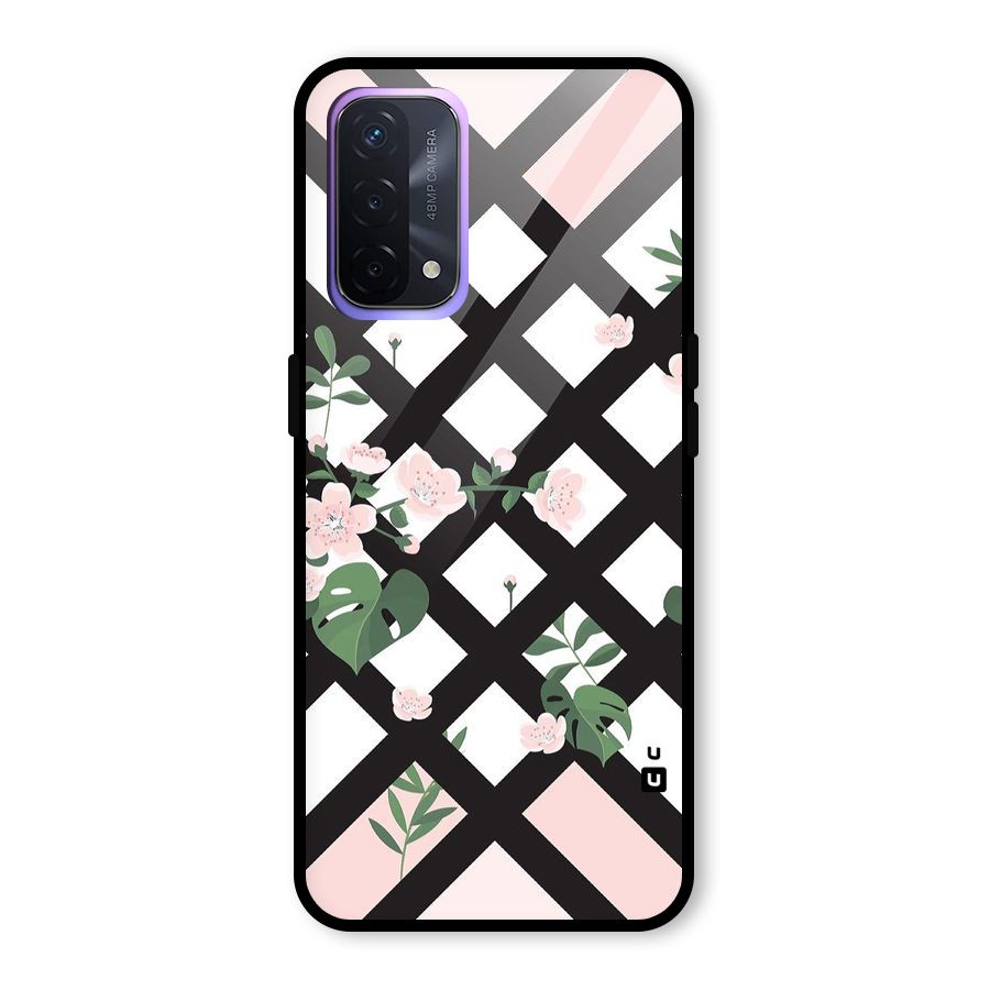 Check Floral Stripes Glass Back Case for Oppo A74 5G