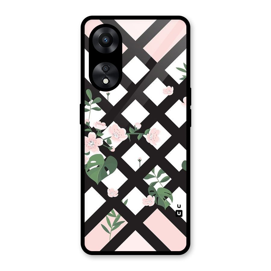 Check Floral Stripes Glass Back Case for Oppo A78