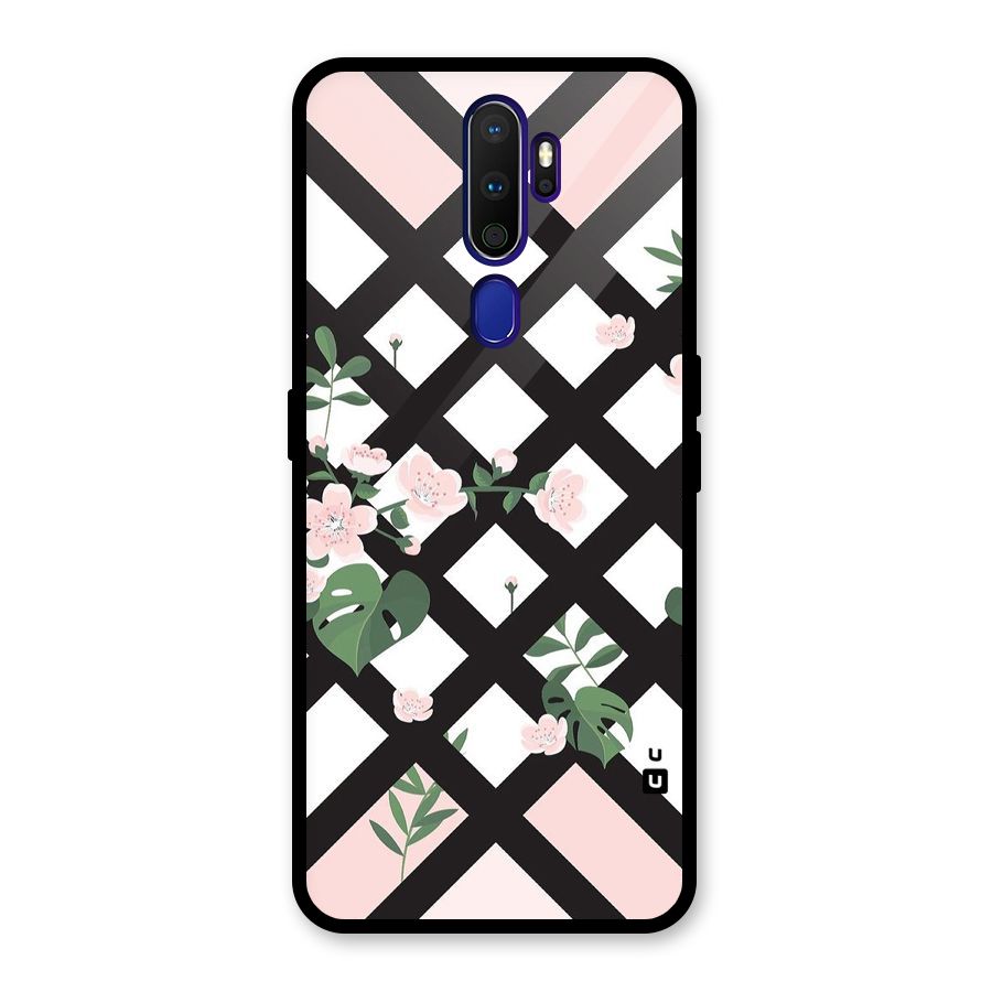 Check Floral Stripes Glass Back Case for Oppo A9 (2020)