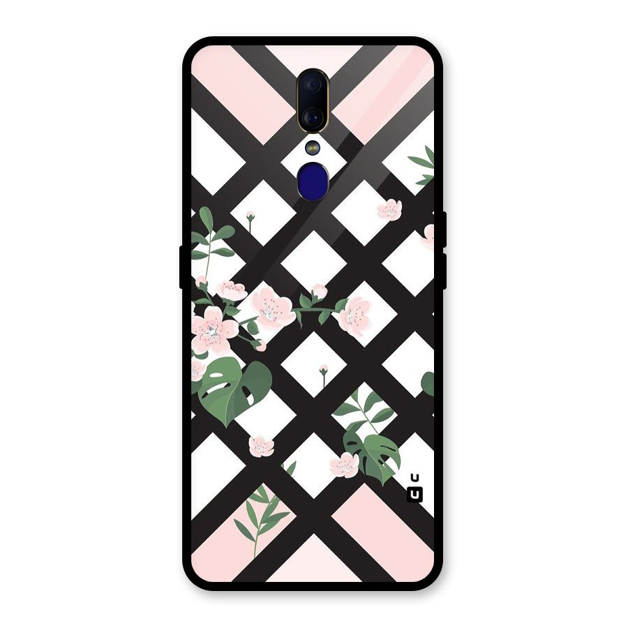 Check Floral Stripes Glass Back Case for Oppo F11