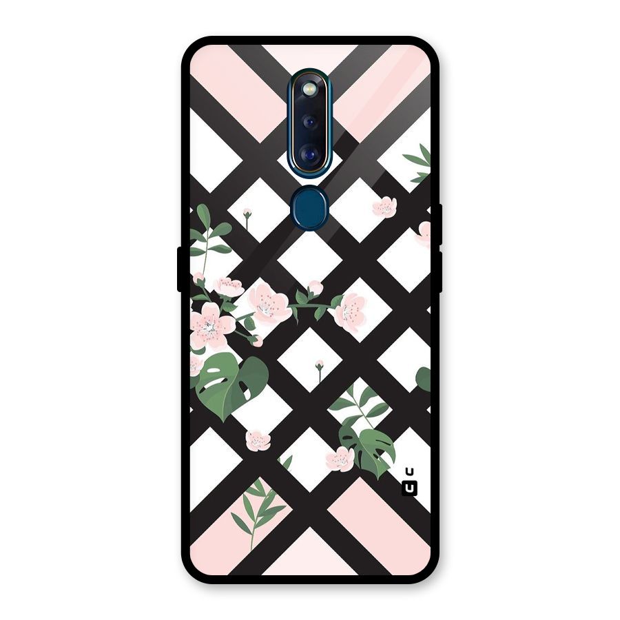 Check Floral Stripes Glass Back Case for Oppo F11 Pro