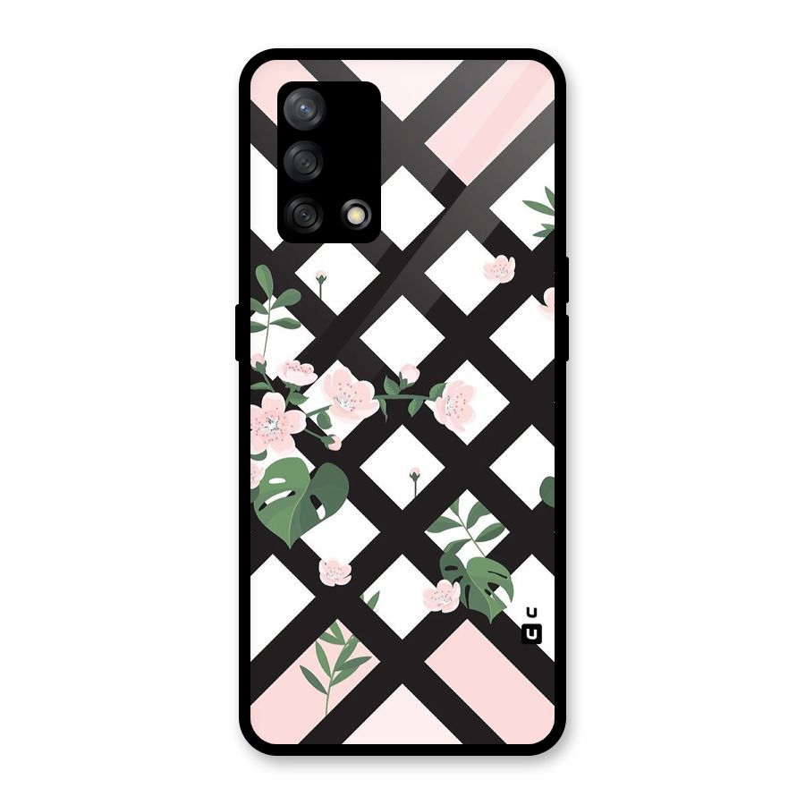 Check Floral Stripes Glass Back Case for Oppo F19