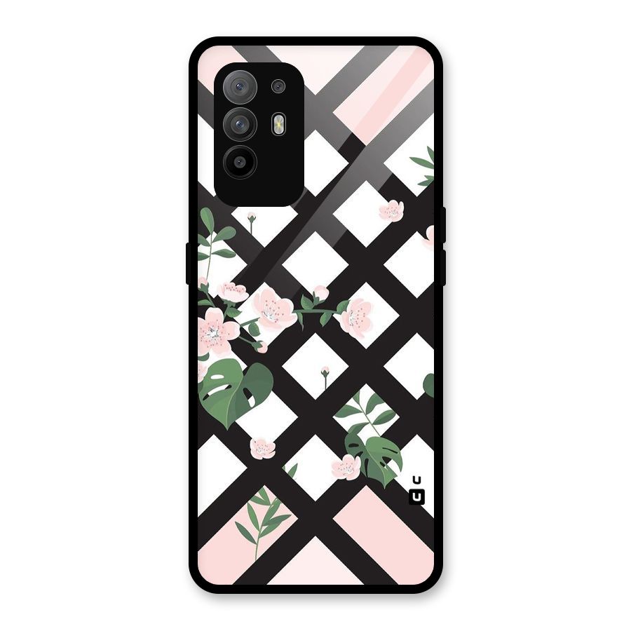 Check Floral Stripes Glass Back Case for Oppo F19 Pro Plus 5G