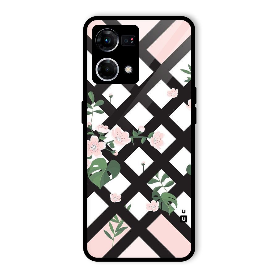 Check Floral Stripes Glass Back Case for Oppo F21s Pro 4G