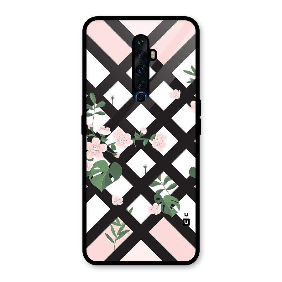 Check Floral Stripes Glass Back Case for Oppo Reno2 Z