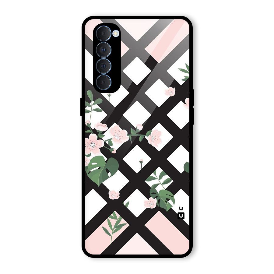 Check Floral Stripes Glass Back Case for Oppo Reno4 Pro
