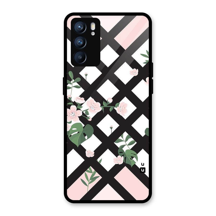 Check Floral Stripes Glass Back Case for Oppo Reno6 5G
