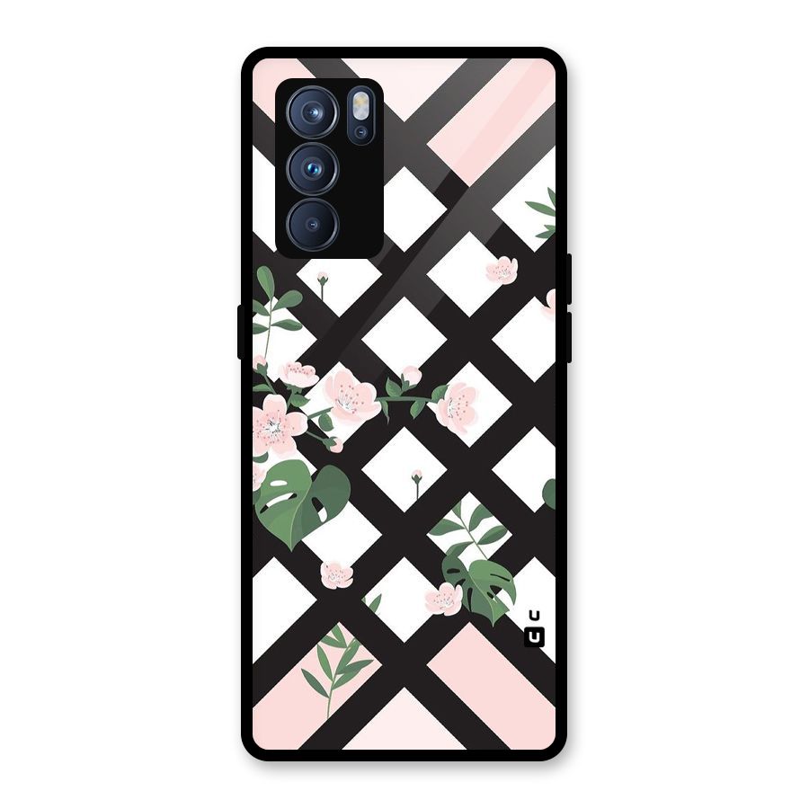 Check Floral Stripes Glass Back Case for Oppo Reno6 Pro 5G