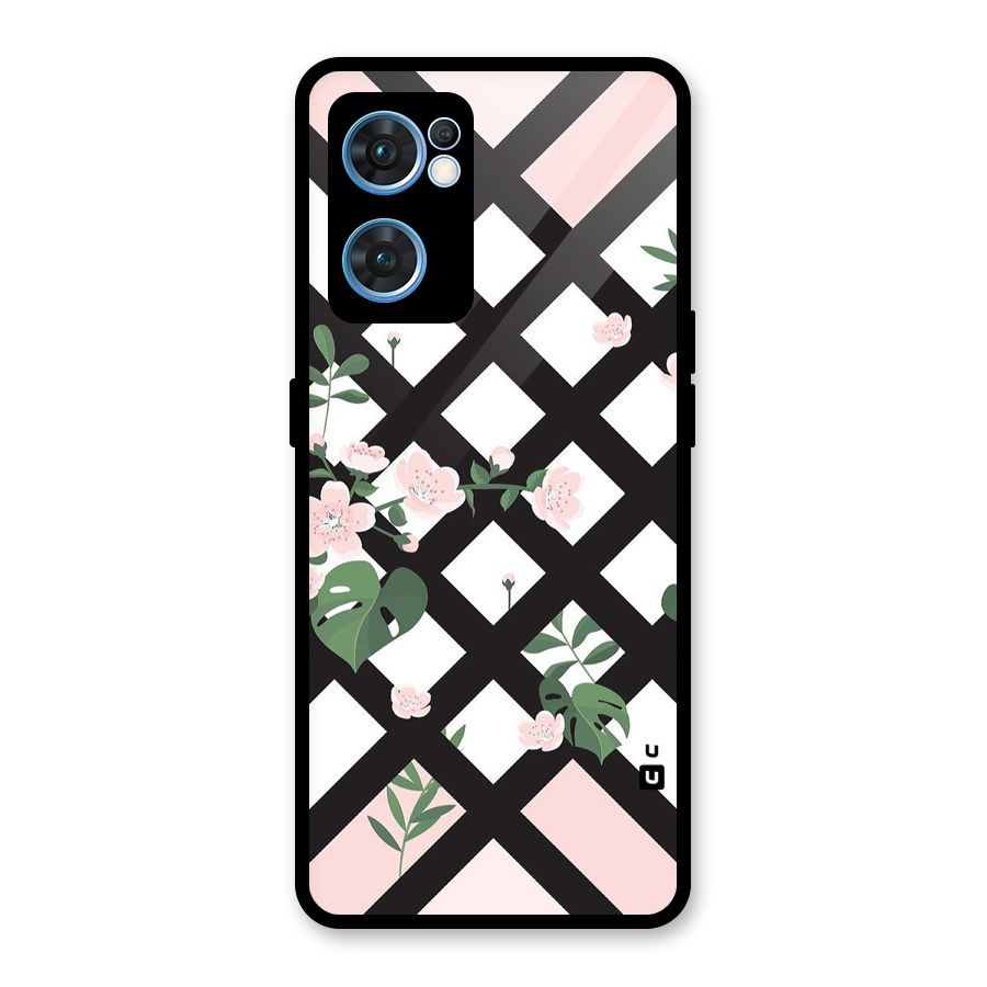 Check Floral Stripes Glass Back Case for Oppo Reno7 5G