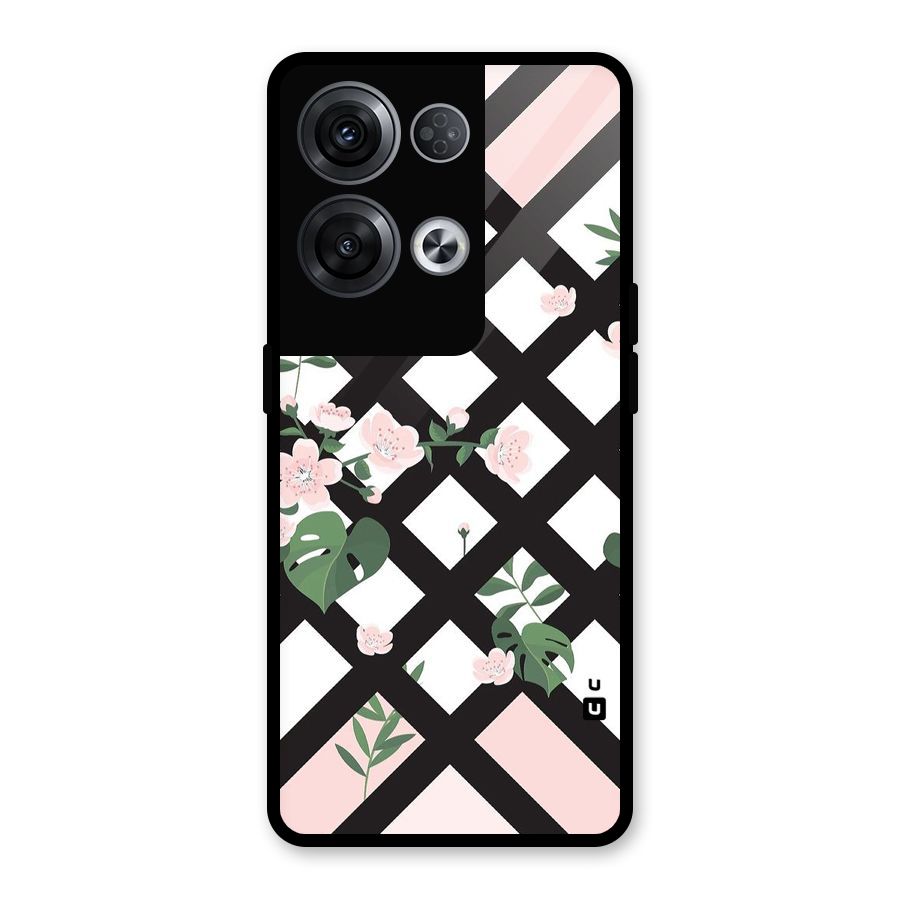 Check Floral Stripes Glass Back Case for Oppo Reno8 Pro 5G