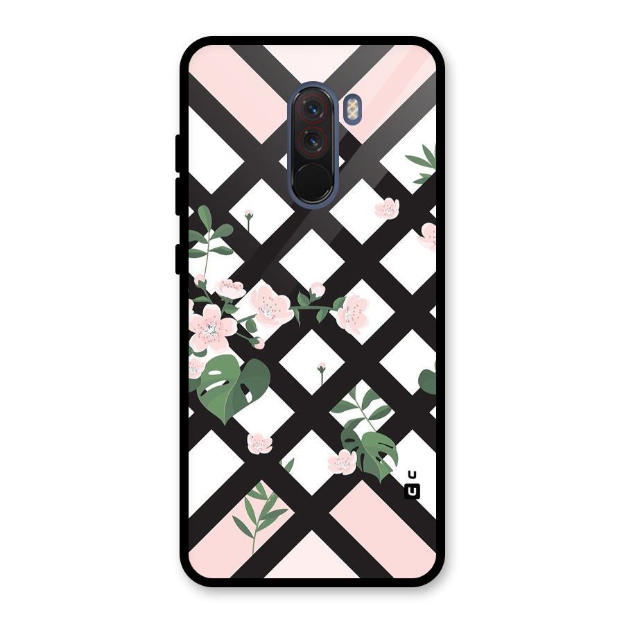 Check Floral Stripes Glass Back Case for Poco F1