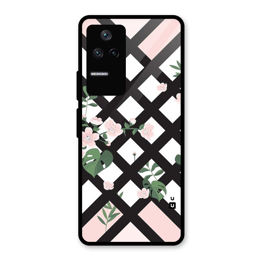 Check Floral Stripes Glass Back Case for Poco F4 5G