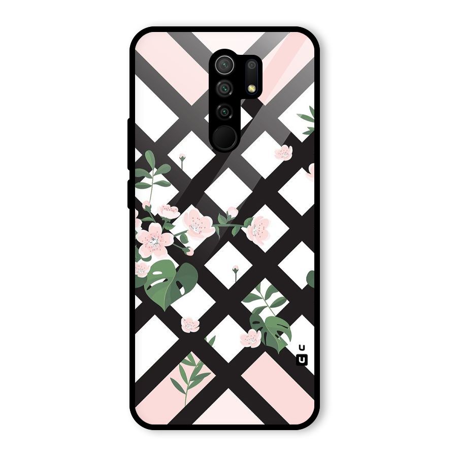 Check Floral Stripes Glass Back Case for Poco M2