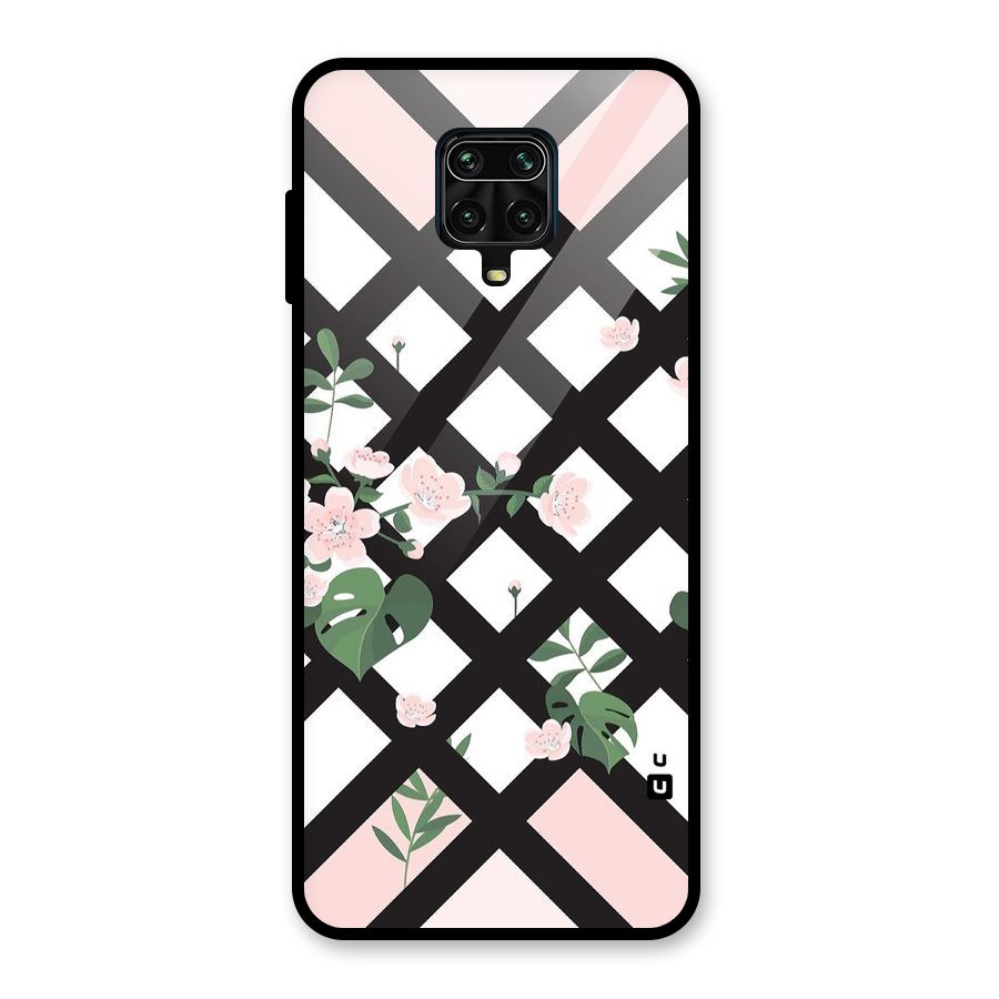 Check Floral Stripes Glass Back Case for Poco M2 Pro