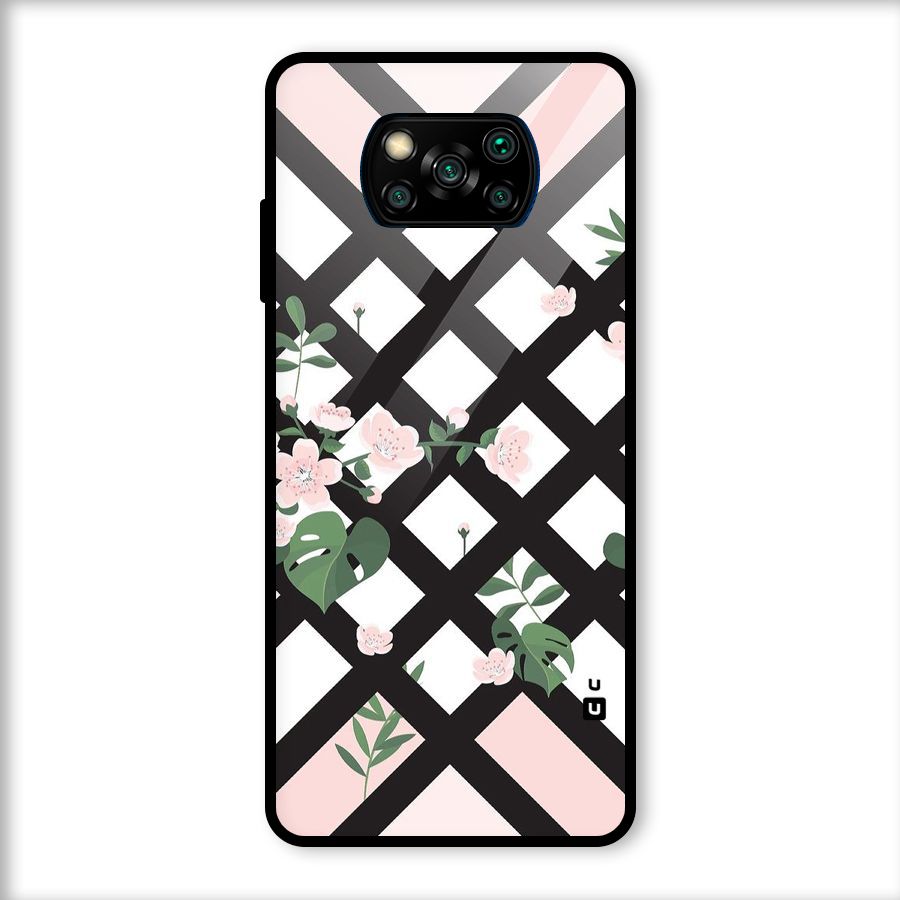 Check Floral Stripes Glass Back Case for Poco X3