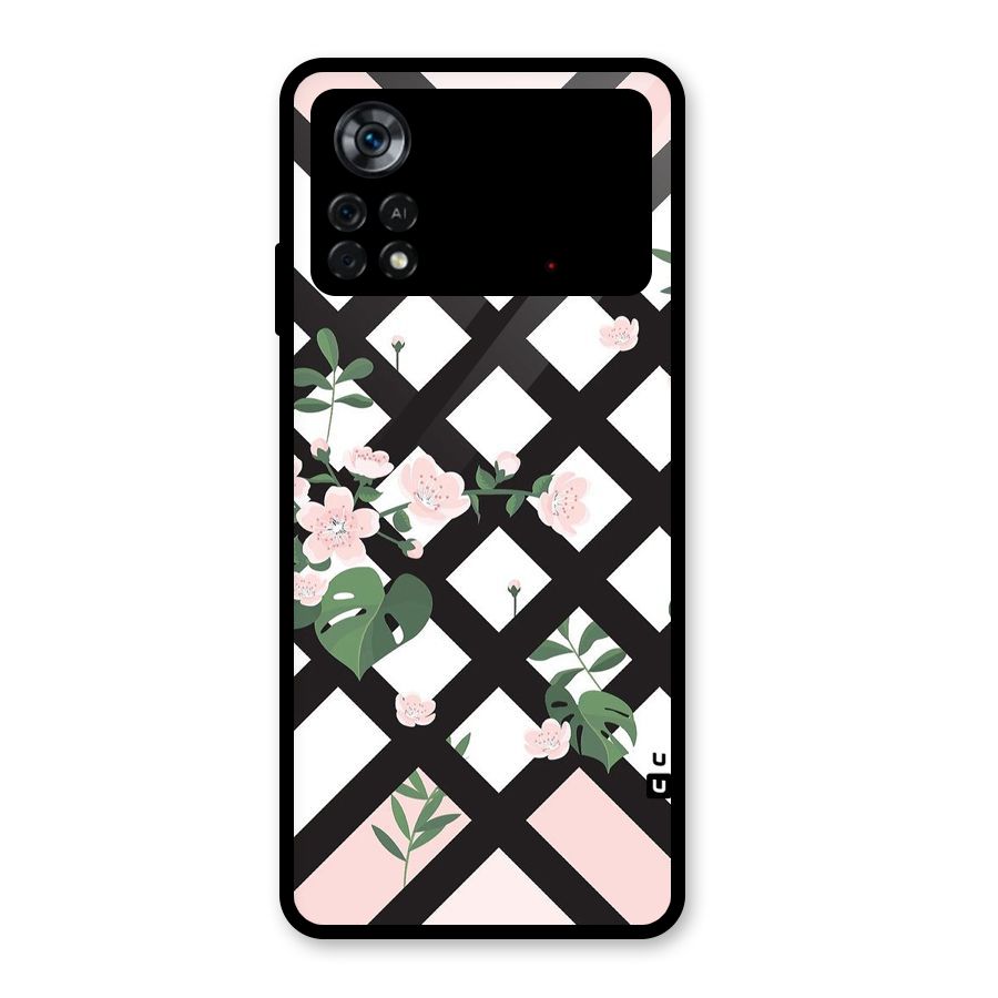 Check Floral Stripes Glass Back Case for Poco X4 Pro 5G