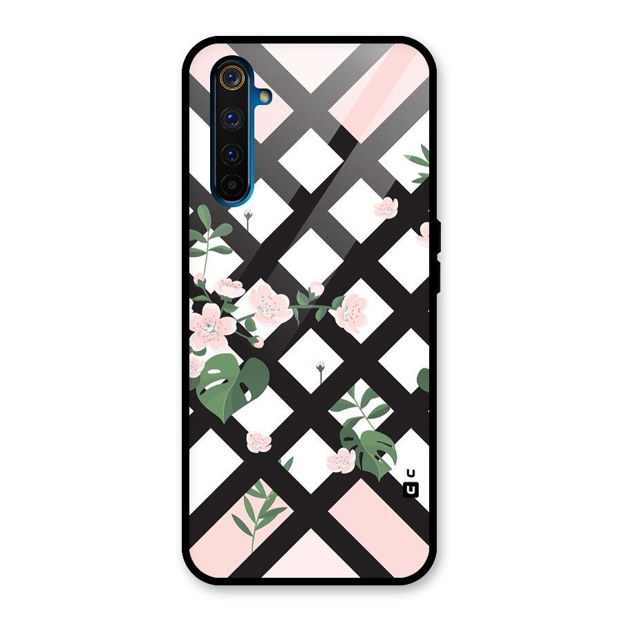 Check Floral Stripes Glass Back Case for Realme 6 Pro