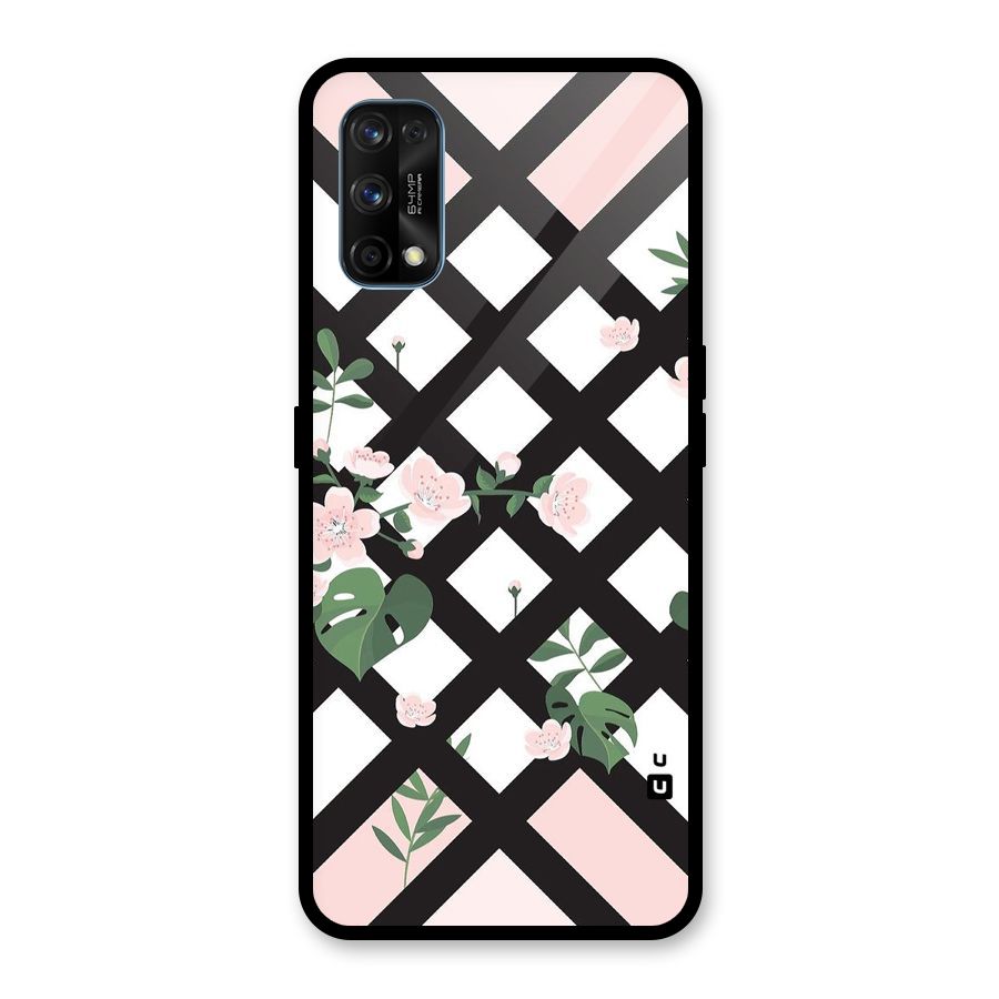 Check Floral Stripes Glass Back Case for Realme 7 Pro