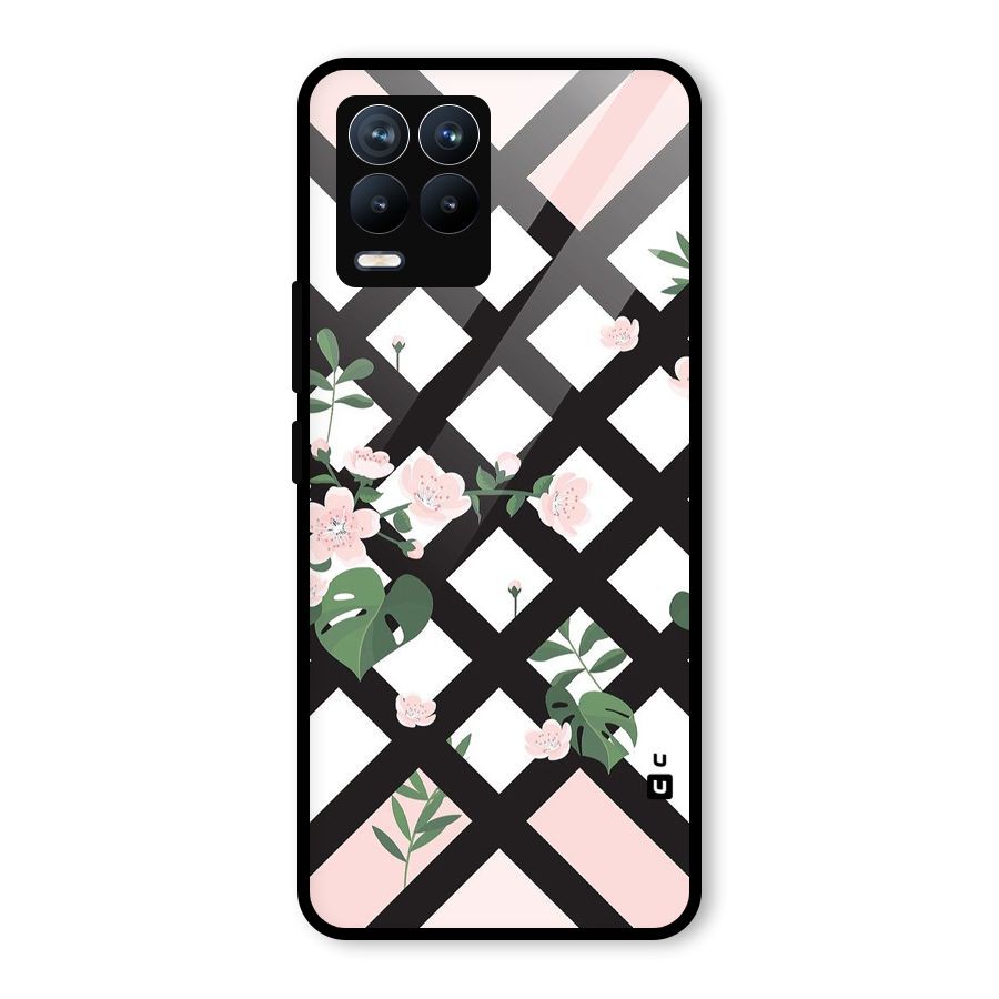 Check Floral Stripes Glass Back Case for Realme 8 Pro