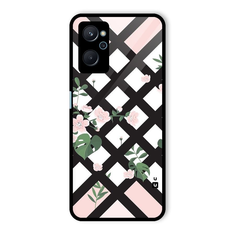 Check Floral Stripes Glass Back Case for Realme 9i