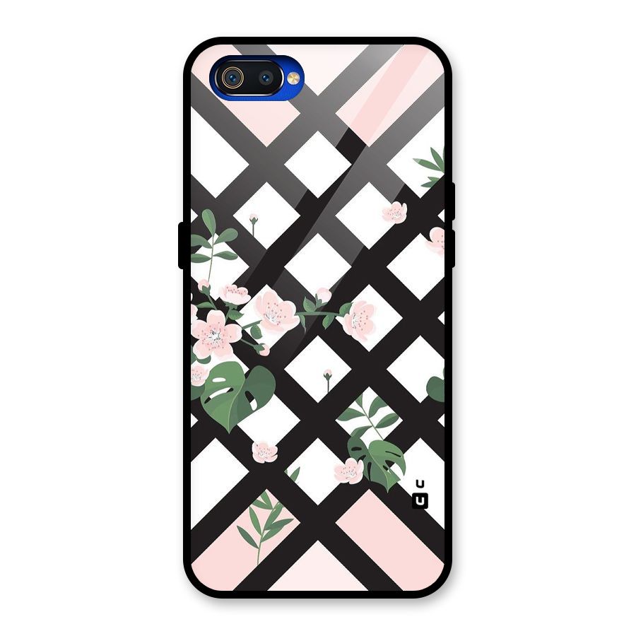 Check Floral Stripes Glass Back Case for Realme C2