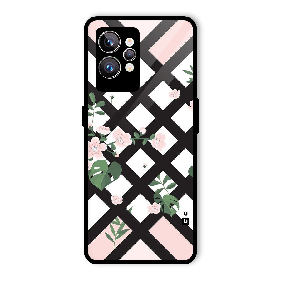 Check Floral Stripes Glass Back Case for Realme GT2 Pro