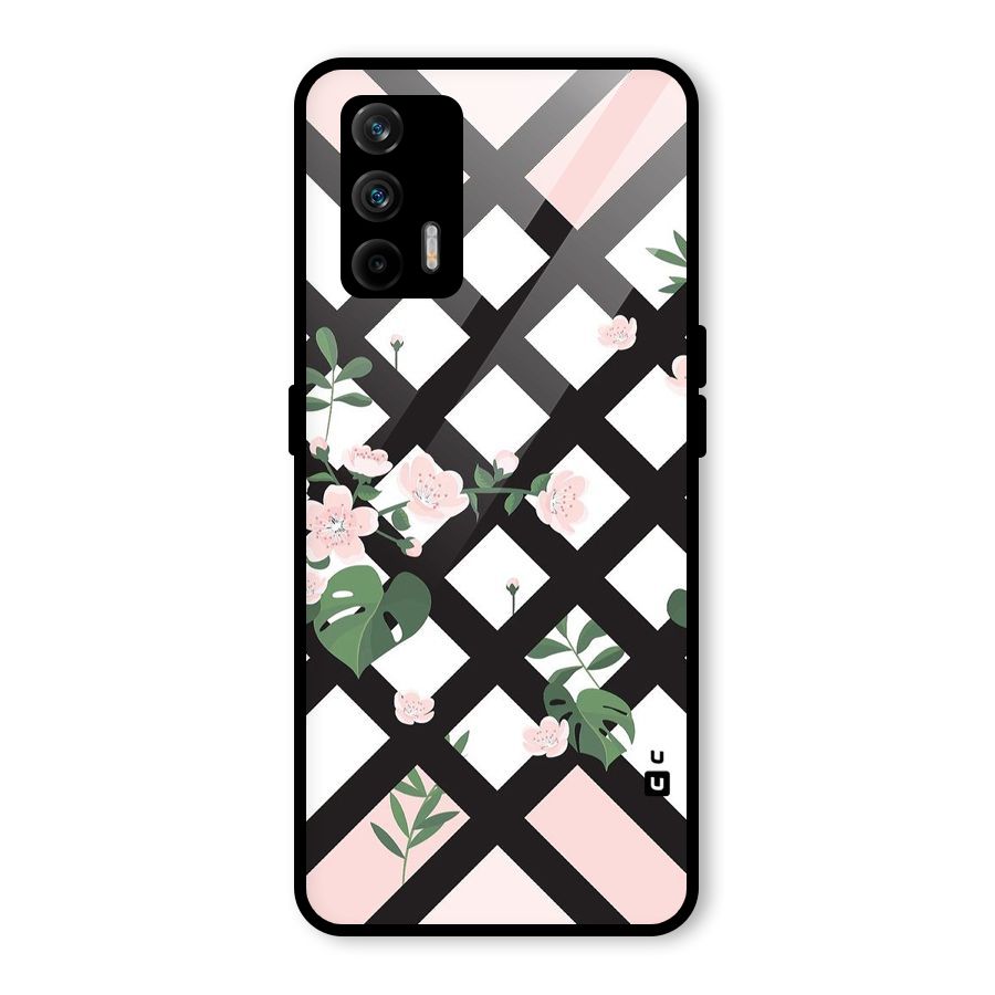 Check Floral Stripes Glass Back Case for Realme GT 5G