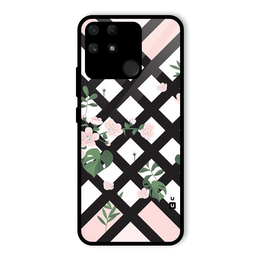 Check Floral Stripes Glass Back Case for Realme Narzo 50A