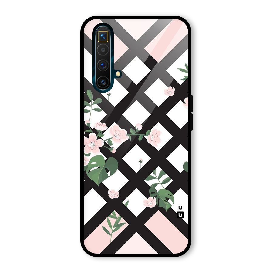 Check Floral Stripes Glass Back Case for Realme X3 SuperZoom
