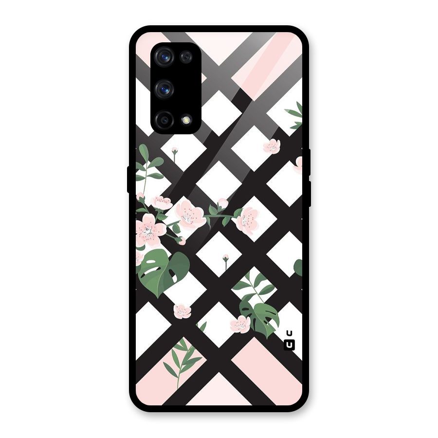 Check Floral Stripes Glass Back Case for Realme X7 Pro